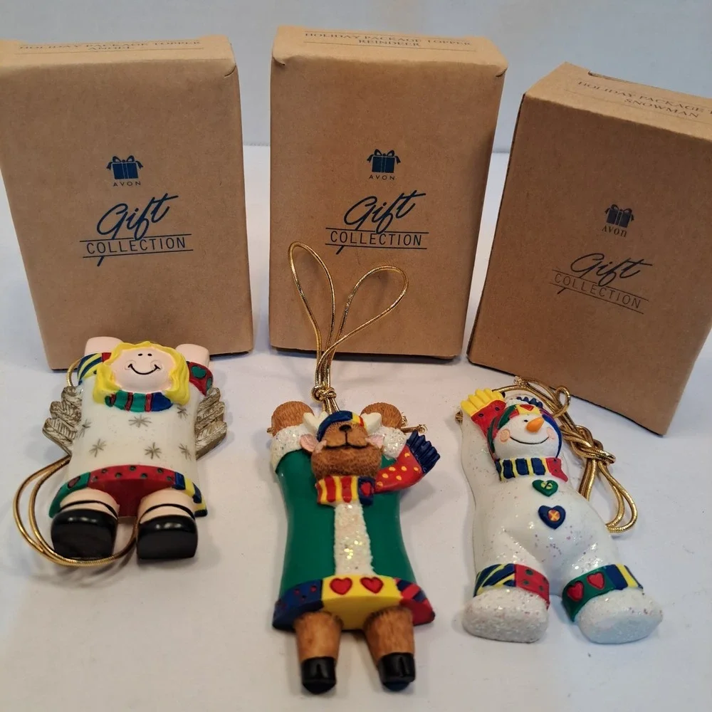 Ornament Holiday Package Topper New 1998 Avon Lot of 3 Angel Snowman Reindeer